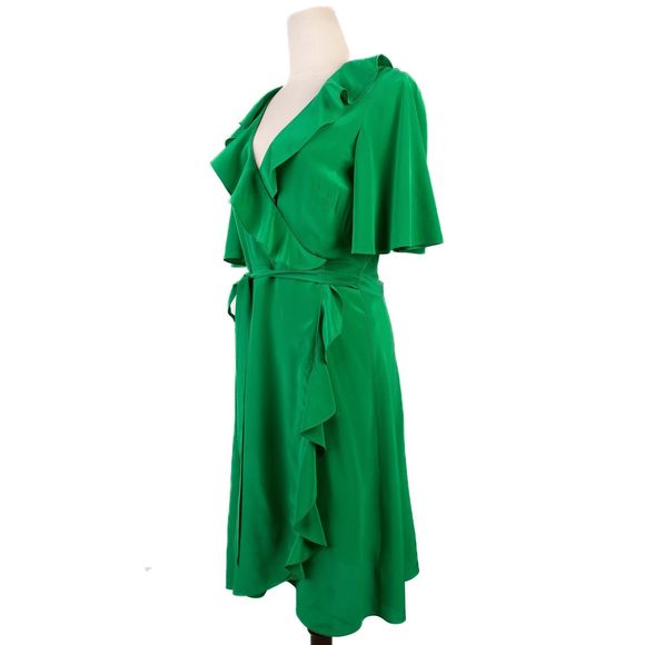Karen Millen Dresses & Skirts - Average Condition Karen Millen Green Silk Wrap Dress Size M
